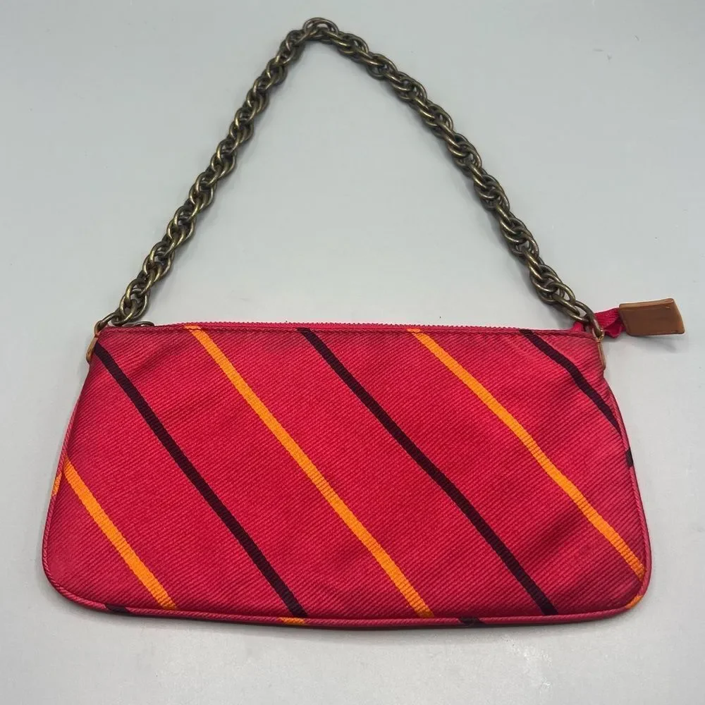 J. Crew Vintage Y2K Silk Tie Print Shoulder Bag Pink Orange Black Stripe Chain